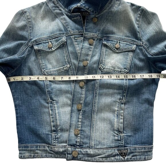 Guess Denim Trucker Jacket Faded Blue Light Wash Size L Women's Large - Picture 10 of 16
